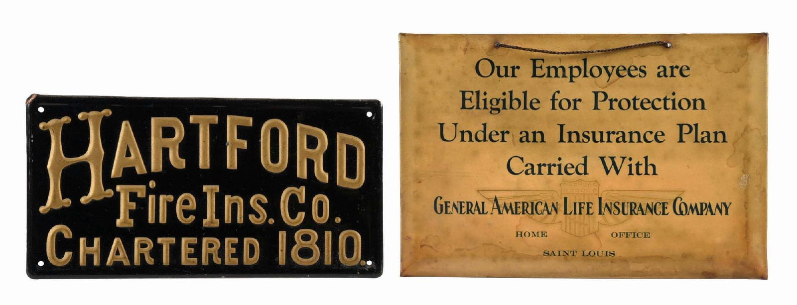 PAIR OF TIN & CELLULOID INSURANCE SIGNS (1 of 2)
