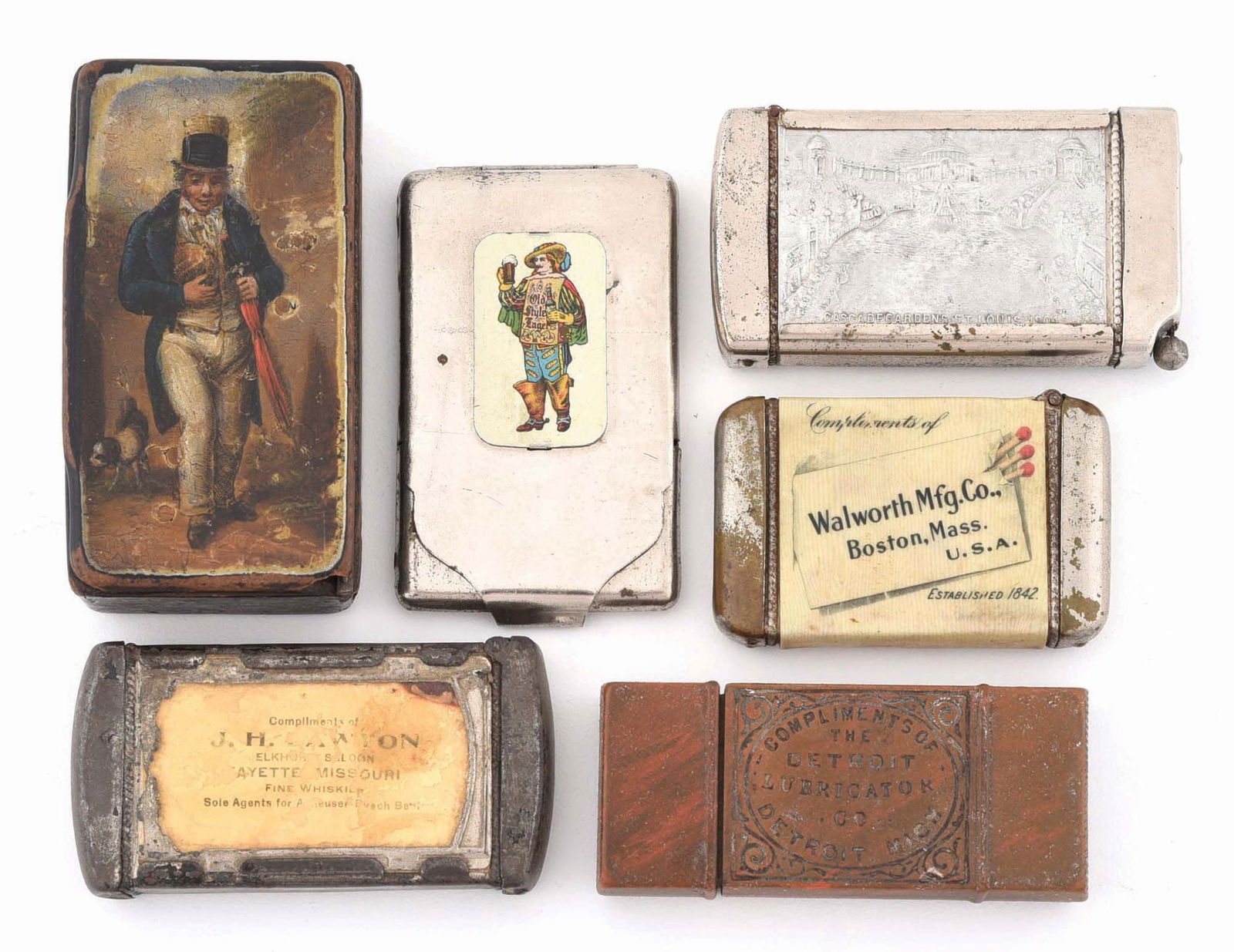 LOT OF 6: MISC. MATCH SAFES (1 of 3)