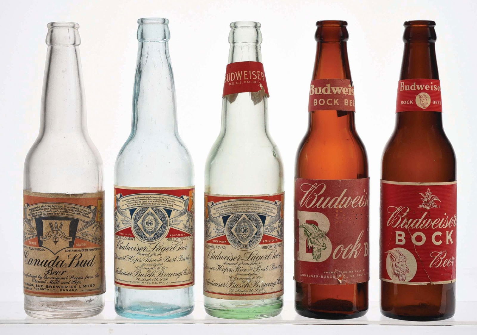 LOT OF 5: ANHEUSER-BUSCH BUDWEISER LABELED BOTTLES (1 of 4)