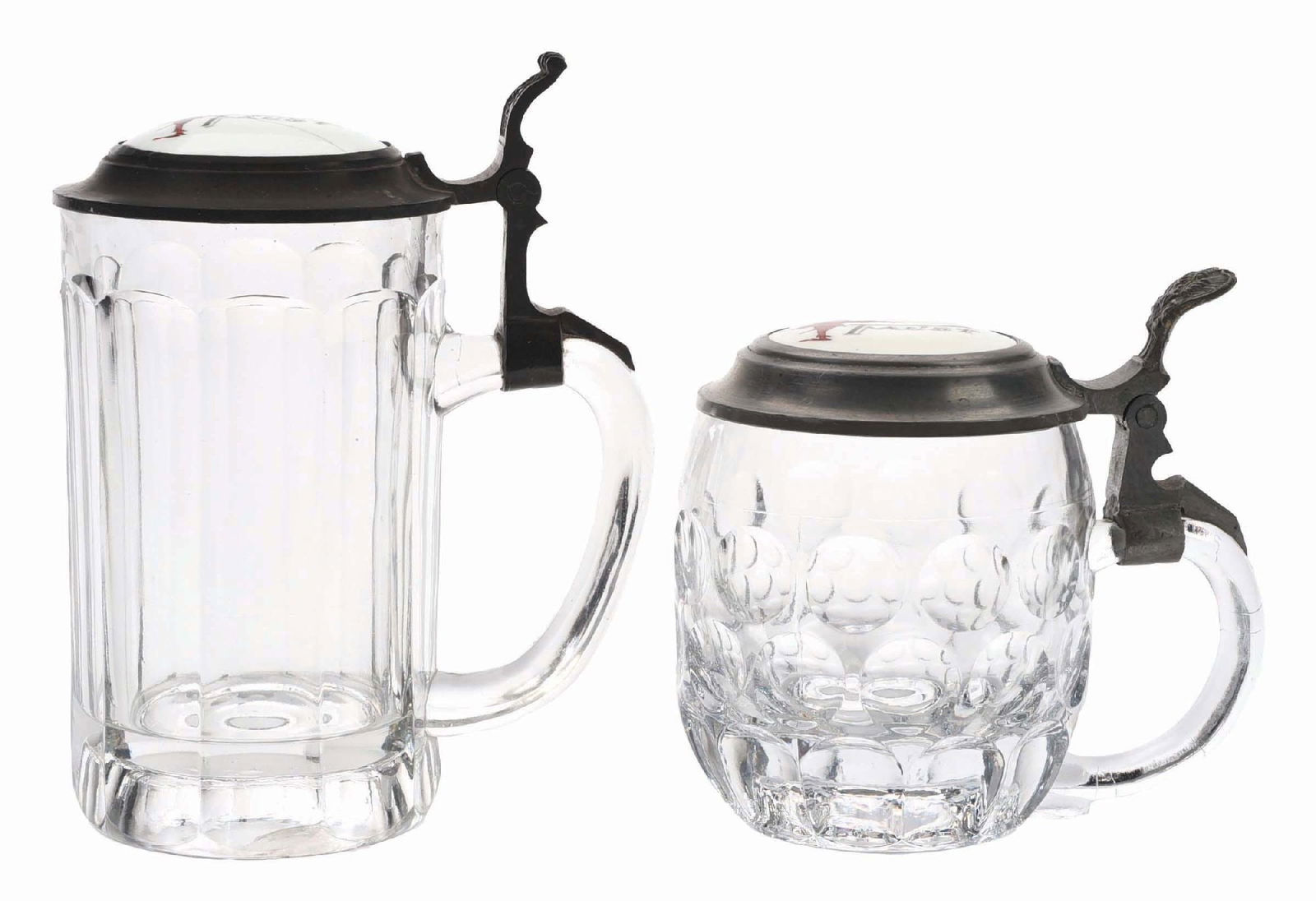 PAIR OF FAUST BEER PORCELAIN-LIDDED GLASS STEINS (1 of 6)