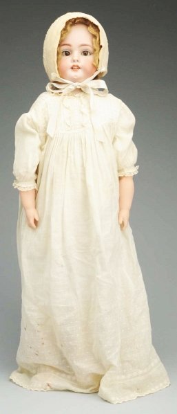 Large Simon & Halbig “Dainty Dorothy” Doll.: Bisque shoulder head incised “Germany Simon & Halbig 1080” with sleeping eyes (need to be reset), open mouth with upper teeth, pierced ears, replaced wig; white kid body with rivet-jointed hips, k