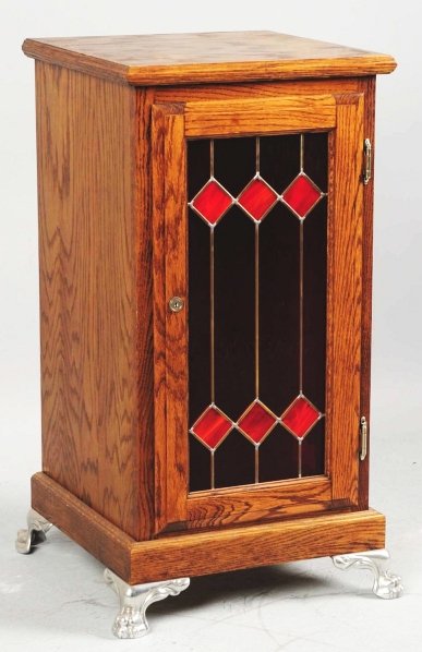 Wooden Leaded Glass Slot Machine Stand.: With aluminum feet. Condition (Excellent). Size 34" T.
