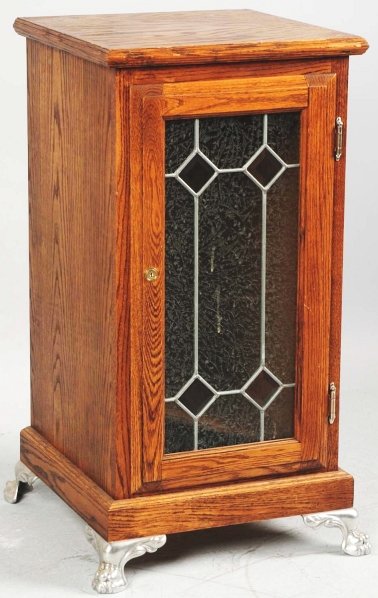 Wooden Leaded Glass Slot Machine Stand.: With aluminum feet. Condition (Excellent). Size 34" T.