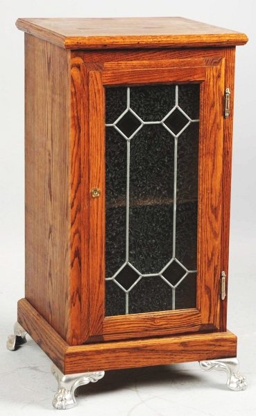 Wooden Leaded Glass Slot Machine Stand.: With aluminum feet. Condition (Excellent). Size 33 - 1/2" T.