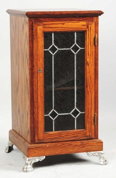 Leaded Glass Wooden Slot Machine Stand.: With aluminum feet. Condition (Excellent). Size 33 - 1/2" T.