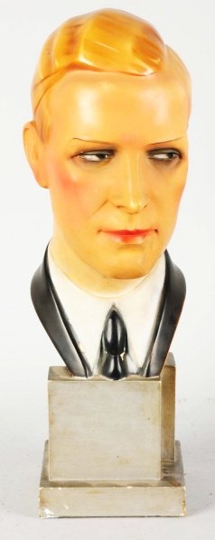 Unmarked Men's Store Hat Display.: 1930s. Fantastic plaster head in all original condition with original paint. Condition (Excellent). Size 20" T.