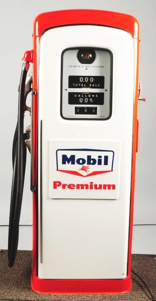 Restored Mobil Gas Pump.: 1940s to 1950s. Only minor marks since restoration. Condition (Near Mint). Size 57 - 1/2" T.