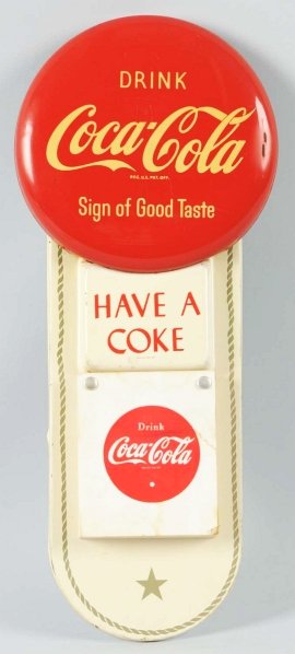 1951 Coca-Cola Old Pad & Tin Calendar Display.: Light stains on topmost calendar pages and cover sheet, with a few button rubs and light wear only on the tin portions. Condition (Very Good - Excellent). Size 19 - 1/2" T.