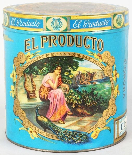 El Producto Cigars Tin.: Strong colors with just a little wear overall. Condition (Near Mint). Size 5 - 3/4" T.