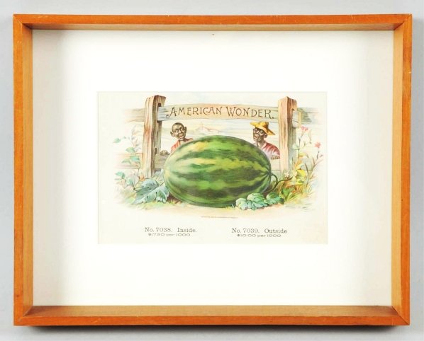 1888 American Wonder Sales Sample Cigar Box Label: Framed and matted with no wear and two small binder holes left side. Condition (Near Mint Plus). Size Framed: 10 - 1/2" x 13".