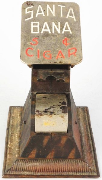 Santa Bana Cigar Cutter & Matchstrike.: Average overall wear. Condition (Very Good). Size 7 - 3/4" T.