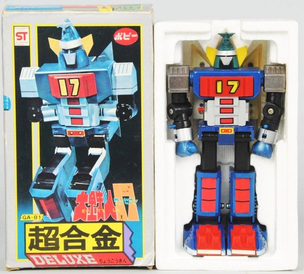 Lot of 3: Diecast Toys.: Japanese. 1976 - 1979. Made by Popy. Includes GA-81 Daitetsujin 17, GA-99 ST Daltanuious, and Gaiking GA-51. Includes original boxes. Condition (Excellent - Near Mint). Size Largest Box: 7 - 1/4" x 5 