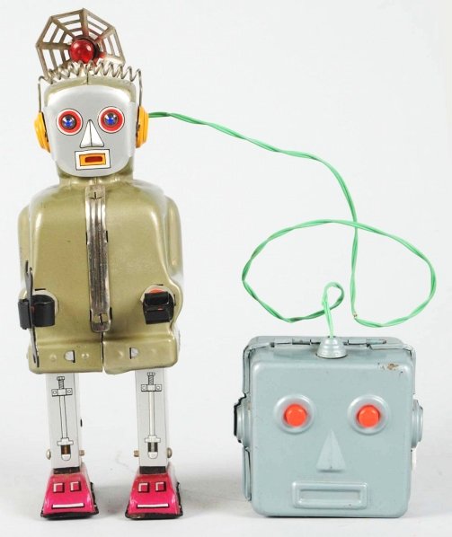 Tin Litho & Painted Battery-Operated Radar Robot.: Japanese. Made by Nomura. Some wear overall. Condition (Excellent). Size 8 - 1/2" T.