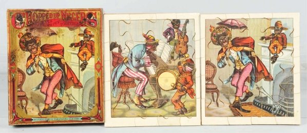 McLoughlin Bros. African American Puzzle.: Comes with two puzzles, one matches the picture on the box. Both are complete. Includes original box showing African Americans dancing. Box has some staining and wear. Condition (Very Good). Size Box: