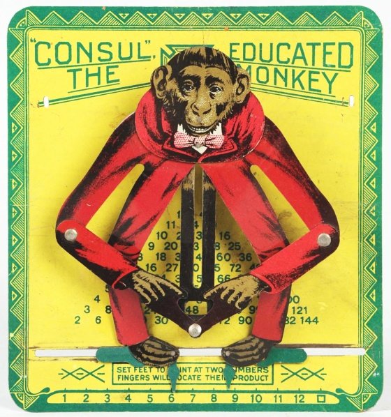 Consult the Educated Monkey Game.: Hard-to-find figural tin game. Condition (Excellent). Size 6" x 5 - 1/2".