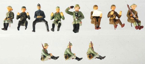 Lineol & Elastolin Lot of Seated Figures.: This lot contains seated figures and drivers for vehicles. One Reichswehr and a couple of post-war. Condition (Very Good - Excellent).