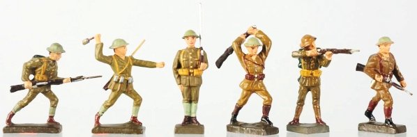Lineol US Army Soldiers.: Includes six soldiers, one is recast (standing at attention). Condition (Good - Very Good).