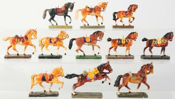 Lineol & Elastolin Assorted Horses.: Includes 11 horses without riders. Condition (Good - Very Good).