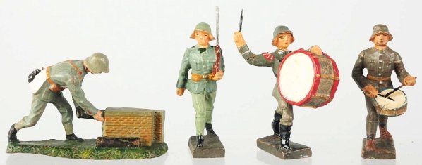 Lineol 7.5cm Artillery Men & Drummers.: Includes four different soldiers of various nationalities. Condition (Very Good - Excellent).