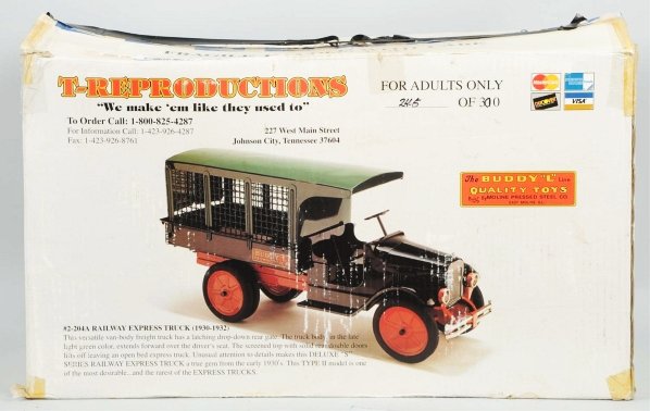 Pressed Steel Contemporary Railway Express Truck.: Contemporary T-Reproductions of 1930s Buddy L Railway Express Truck. Includes original box marked "245/300". Box has creasing and tape. Condition Toy (Excellent) Box (Very Good). Size Box: 32" L.