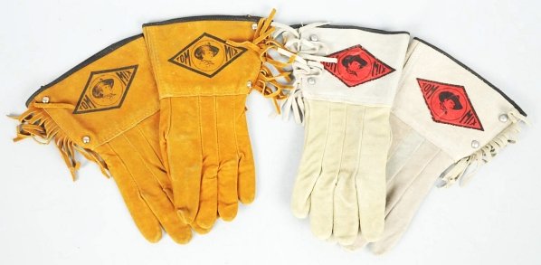 Lot of 2: Pairs of Tom Mix Gloves.: Includes one grey and one brown. Both show some use. Condition (Very Good). Size Each: 10 - 1/4" L.