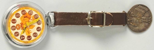 Contemporary Boy Scout Fantasy Pocket Watch.: Working. Comes with what appears to be a vintage fob marked "Sterling" on back. Condition (Excellent).