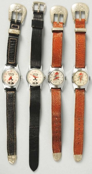 Lot of 4: Cowboy Character Wrist Watches.: Includes two Lone Ranger and two Hopalong Cassidy. One of the Hopalong Cassidy watches has a replaced band. All four are working. Condition (Very Good).