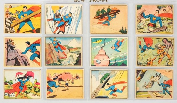 Superman Bubble Gum Trading Cards.: 1940. Includes numbers 16, 18, 19, 46, 47, 48, 49, 50, 53, 64, 66, and 68. Condition (Excellent). Size Each: 3" x 2 - 1/2".
