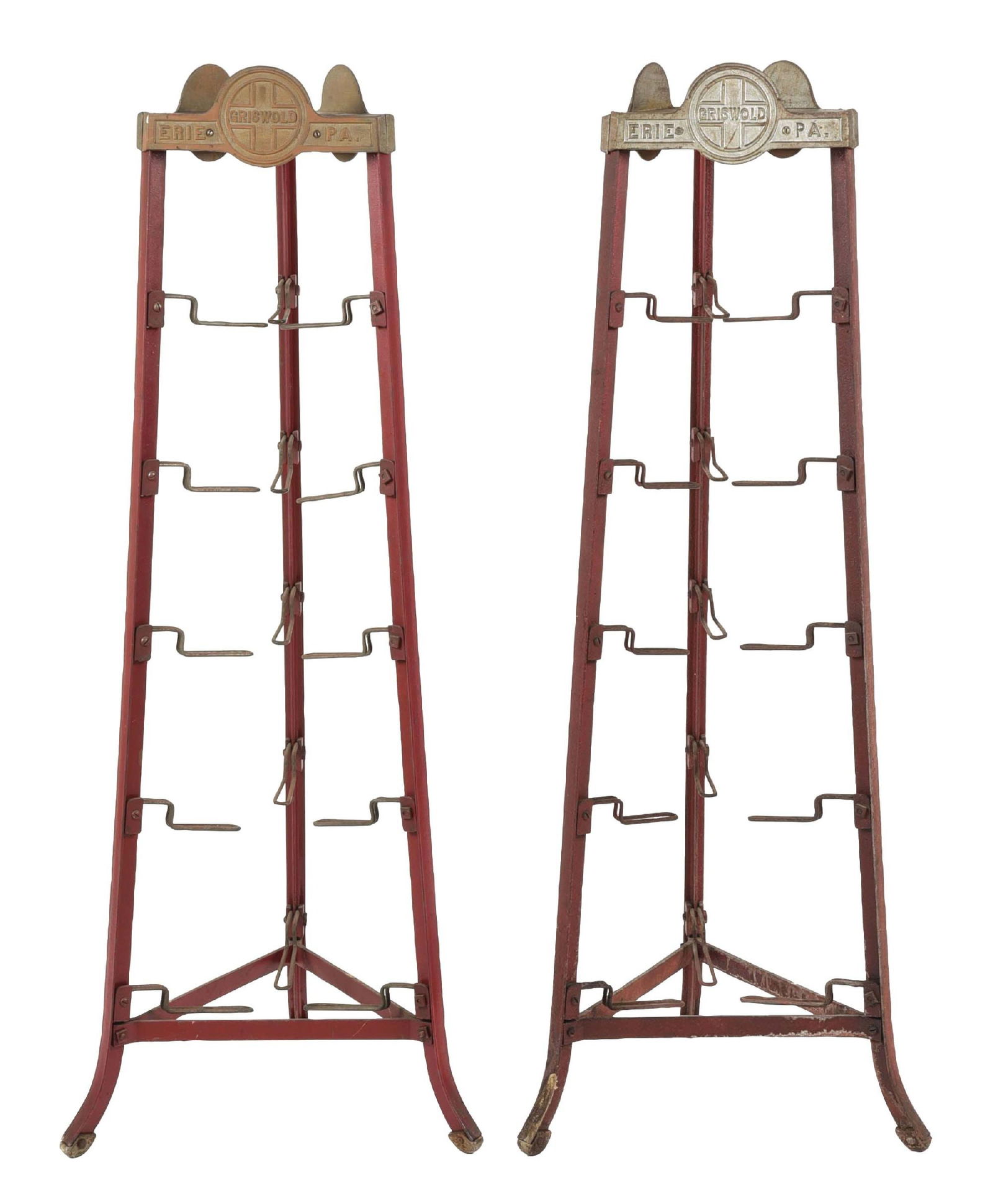 PAIR OF ORIGINAL GRISWOLD CAST IRON STORE DISPLAY STANDS (1 of 4)