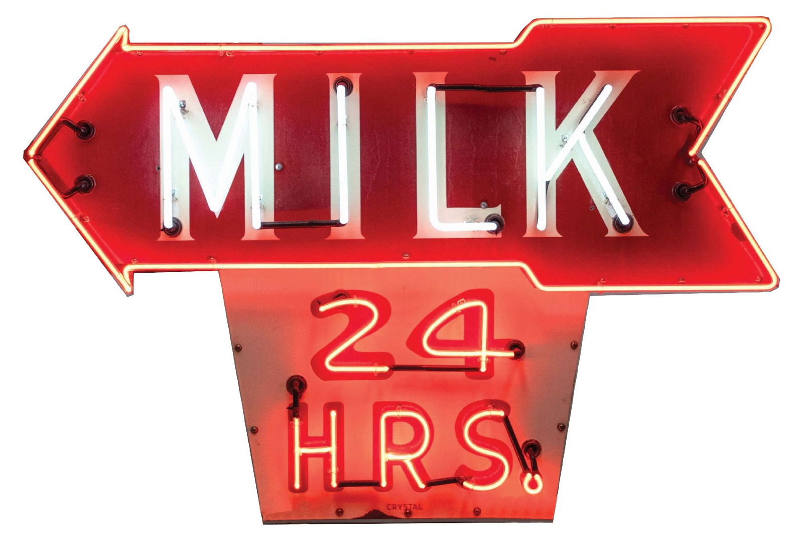 MILK 24 HOURS PORCELAIN NEON SIGN W/ ARROW GRAPHIC (1 of 3)
