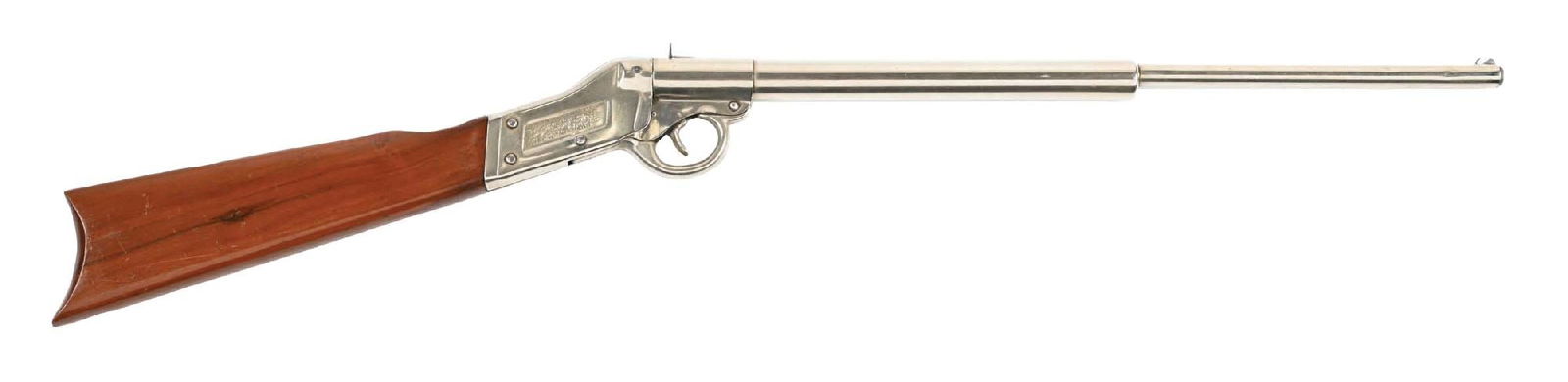 DAISY 20TH CENTURY SHEET METAL FRAME SINGLE SHOT AIR RIFLE: This is the 5th variant of the 20th-century single-shot air rifle. Manufactured from 1903 to 1910. Nickel plated frame and barrel, wood butt stock, and nickeled cast trigger guard. CONDITION: Very goo