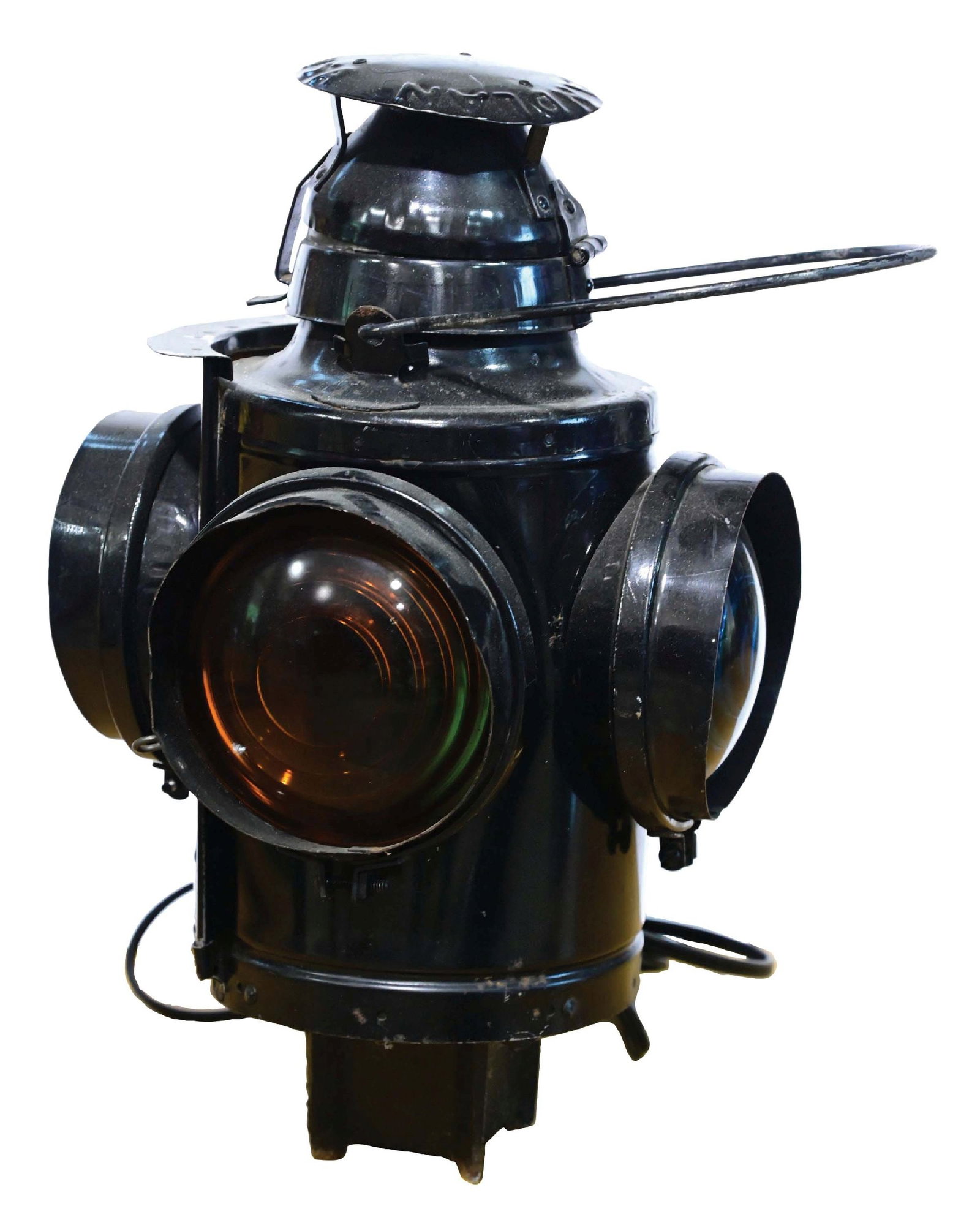 HANDLON RAILROAD LANTERN, ST. LOUIS, USA: CONDITION: All original with no cracks or repairs. This lot is located in St. Louis, Missouri. Third-party shipping or pick-up arrangements will be required. Condition: (Very Good) Dimensions: 20" x 9