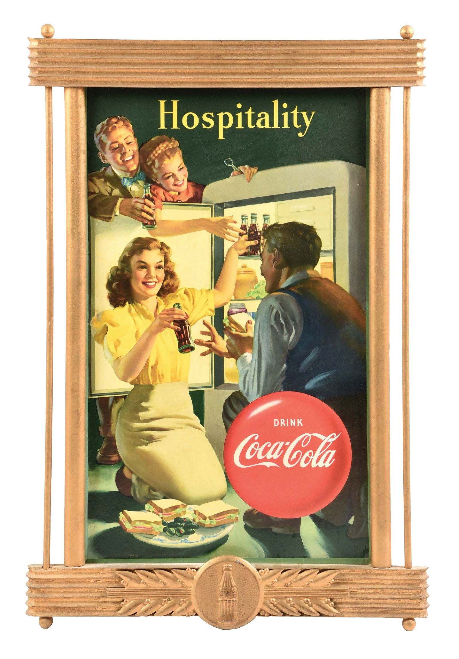 CARDBOARD COCA-COLA HOSPITALITY POSTER W/ FAMILY AT THE FRIDGE GRAPHIC (1 of 2)