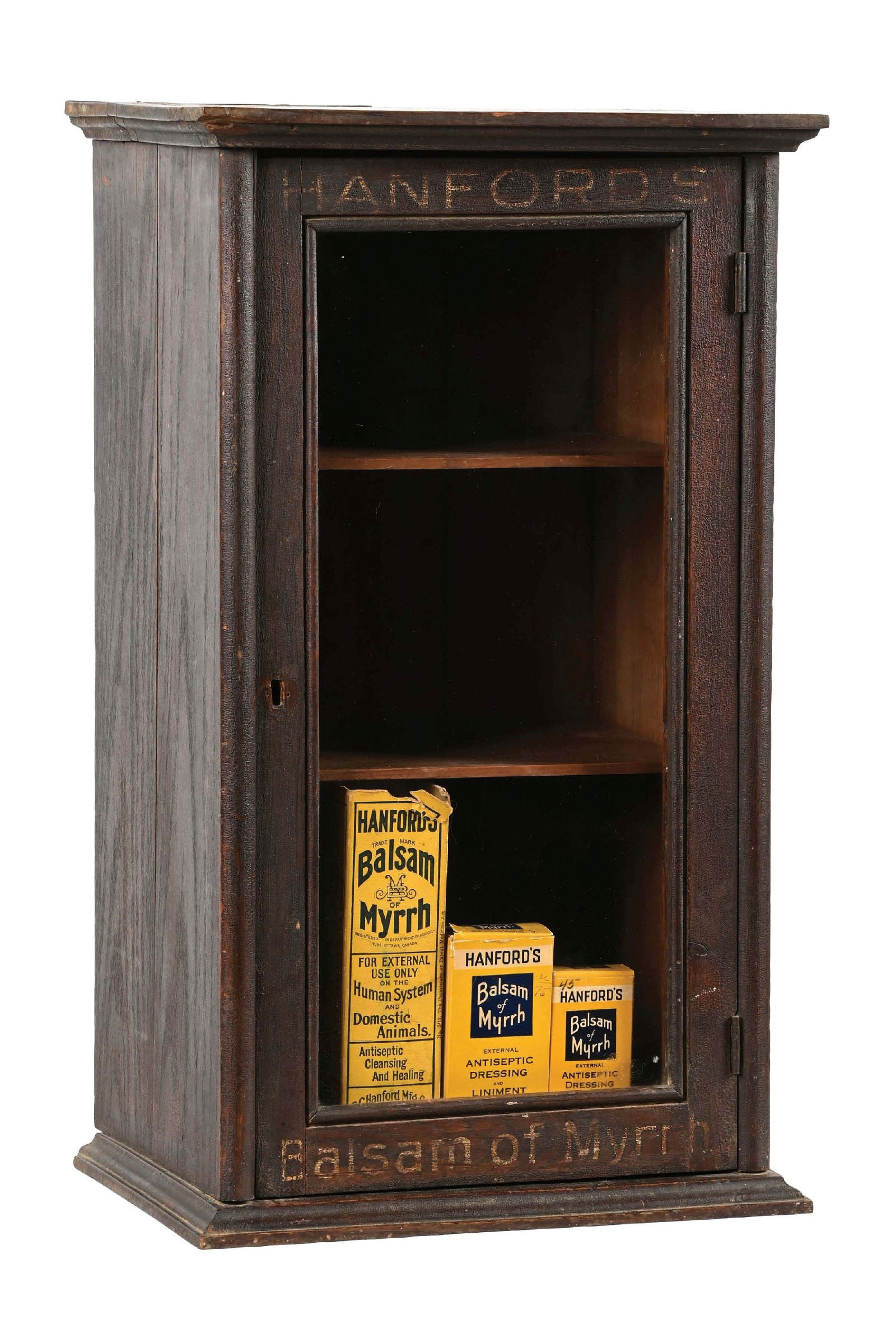 HANFORDS BALSAM OF MYRRH WOOD DISPLAY CABINET W/ 3 BOXES (1 of 5)