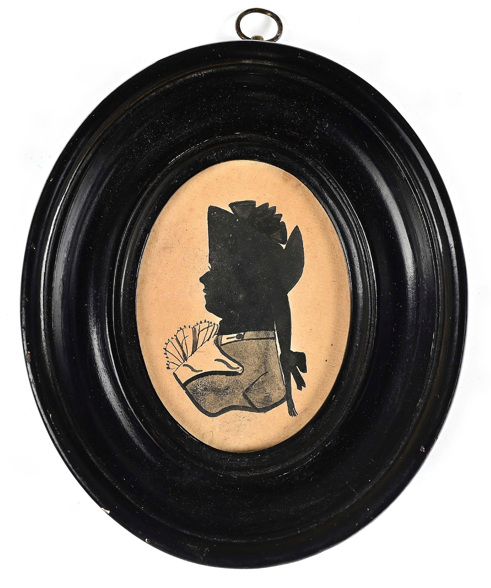 PROFILE OF LIEUTENANT WILLIAM LIMBERLY, ROYAL NAVY, 1781.: Unknown artist, 18th c. British School. Watercolor on paper, 4 x 3 in. oval (view), within period 6 7/8 x 5 ¾ in. oval, carved and painted frame; inscribed on laid paper label on recto: “Wm