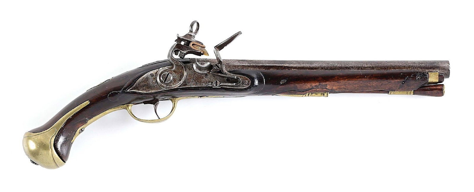 (A) SPANISH MODEL 1753 CAVALRY PISTOL.: A rare example in original flint of the Spanish regulation pistol that saw extensive service on both land and sea in the Seven Years’ War and American and French Revolutionary Wars. Overall leng
