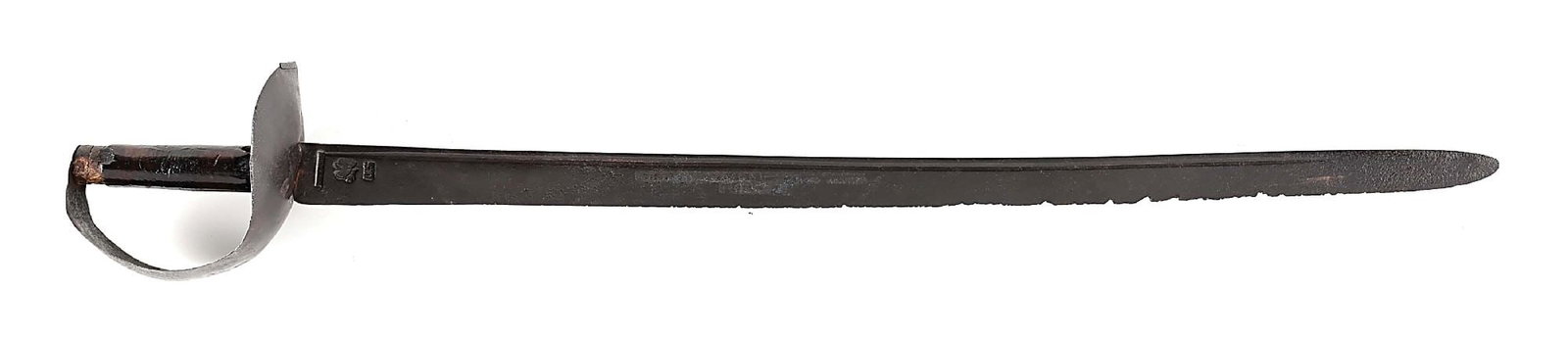 EXTREMELY RARE MODEL 1808 US CUTLASS BY STARR.: An extremely rare example of a Model 1808 cutlass by Nathan Starr, consisting of a straight 28 - 3/8" blade with a long narrow fuller; the blade is stamped at ricasso with "N. STARR" in a deep cartouc