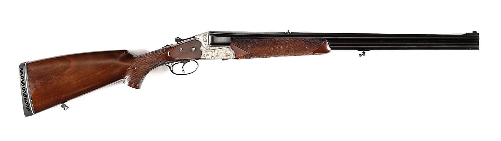 (C) MANNLICHER/GAMBA MODEL SAFARI 72 OVER/UNDER .375 H&H MAGNUM DOUBLE RIFLE: Renato Gamba was a top tier gunmaker in Italy and this rifle speaks to that quality with a fully hand engraved coin finish receiver that exhibits tight English style scroll with bear on right side and