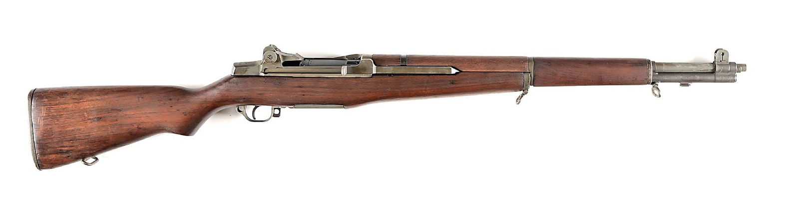 (C) SPRINGFIELD ARMORY M1 GARAND SEMI-AUTOMATIC RIFLE.: Manufactured circa March 1943. Barrel has no visible manufacture mark or date, likely indicating a Marlin replacement. Post-War style sights and rebuilt internals. Standard oiled walnut stocks. CONDIT