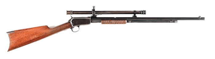 (C) WINCHESTER MODEL 90 SLIDE ACTION TAKEDOWN RIFLE WITH A-5 SCOPE (1905).