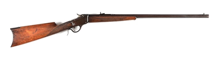 (A) WINCHESTER MODEL 1885 LOW WALL SINGLE SHOT RIFLE.