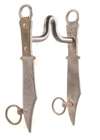 ANTQUE BLACKSMITH MADE IRON BOWIE KNIFE HORSE BIT.