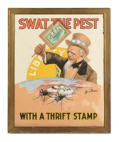 US WWI SWAT THE PEST WITH A THRIFT STAMP WAR BOND POSTER.
