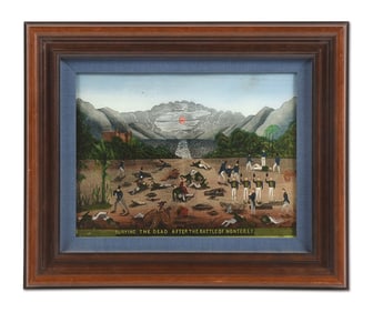 US MEXICAN WAR "BURYING THE DEAD AFTER THE BATTLE OF MONTEREY" REVERSE ON GLASS.