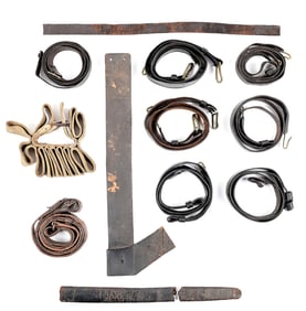 19TH & EARLY 20TH CENTURY ACCOUTREMENTS, MOSTLY GUN SLINGS: LOT OF 11