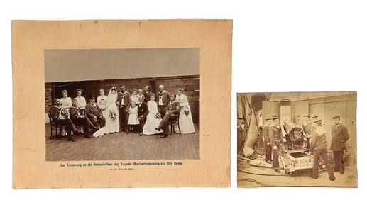 2 PHOTOS: FRENCH NAVAL GUN CREW, 1770S & GERMAN SAILOR'S WEDDING 1901