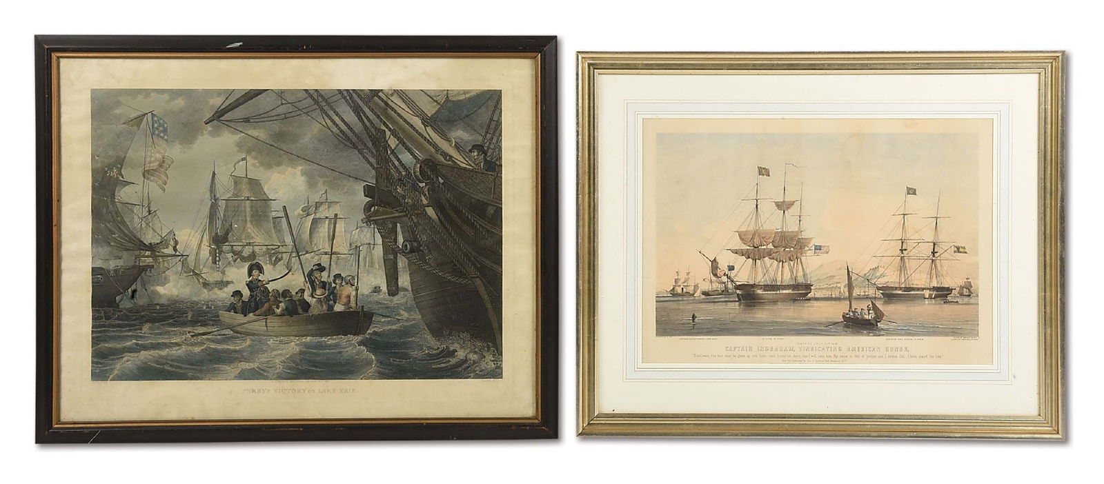 LOT OF 2: US WAR OF 1812 LITHOGRAPHS.: Lot consists of: (A) Circa 1814, Perry’s Victory on Lake Erie, engraved by Alexander Lawson after one of Thomas Birch’s paintings of the battle. This example was published by William Smith