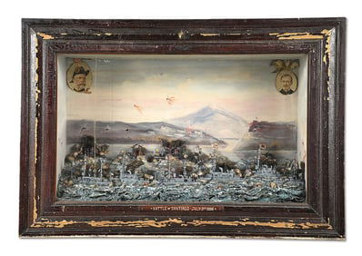 LARGE FOLK ART DIORAMA DEPICTING THE BATTLE OF SANTIAGO DE CUBA.