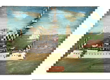 LARGE FOLK ART MODEL OF THE USS OREGON.