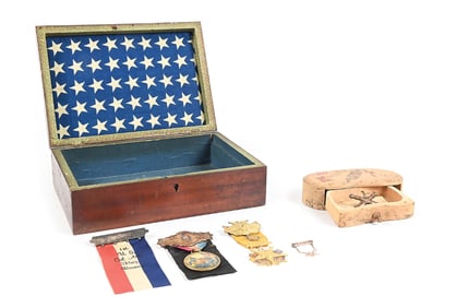 LOT OF MISCELLANEOUS CIVIL WAR EPHEMERA INCLUDING GOLD 1ST VT CAV BADGE.